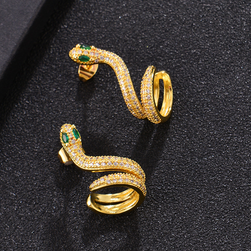 Simple Snake-shaped Copper Inlaid Zircon Earrings Wholesale display picture 3