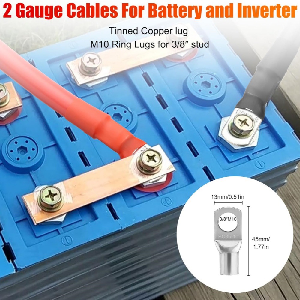2Awg35 Square Automotive Battery Connection Cable Extension Cable Power Inverter Cable New Energy Vehicle Accessories Wholesale