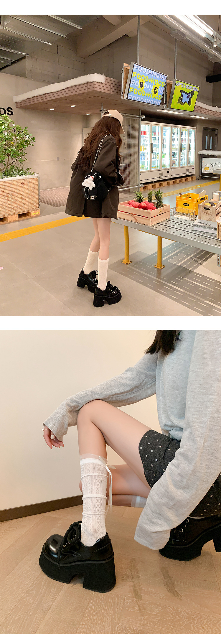 Giày loafer nữ gót vuông 10 cm đế platform dây buộc mũi sâu — màu đen chi tiết 9
