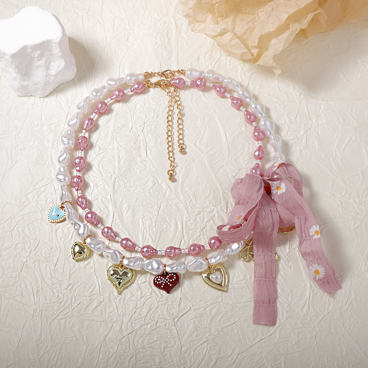 Elegante Señora Forma De Corazón Perla De Imitación Aleación Cadena Con Cuentas Collares En Capas Venta Al Por Mayor display picture 5