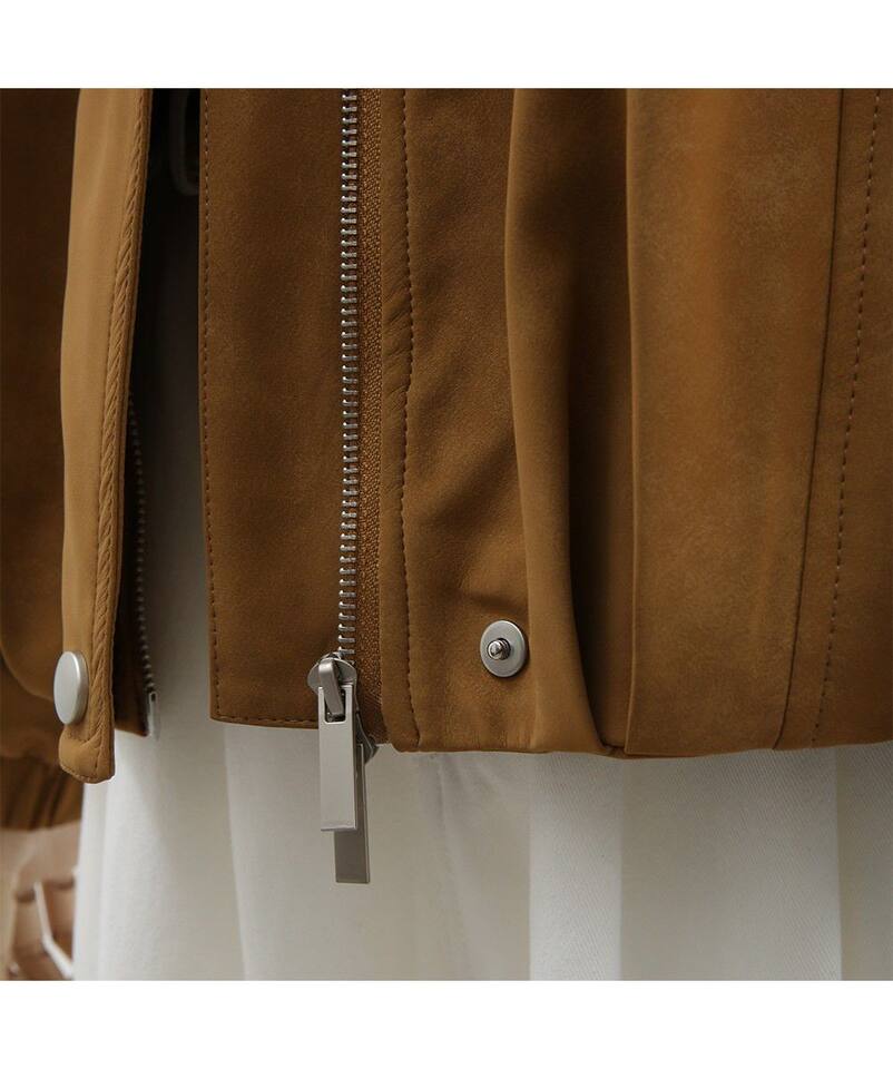 Áo khoác nữ dáng rộng cổ đứng phối lệch phong cách vintage, form suông thoải mái, khóa kéo tiện dụng — Brown Original Vải Nâng cấp chi tiết 6