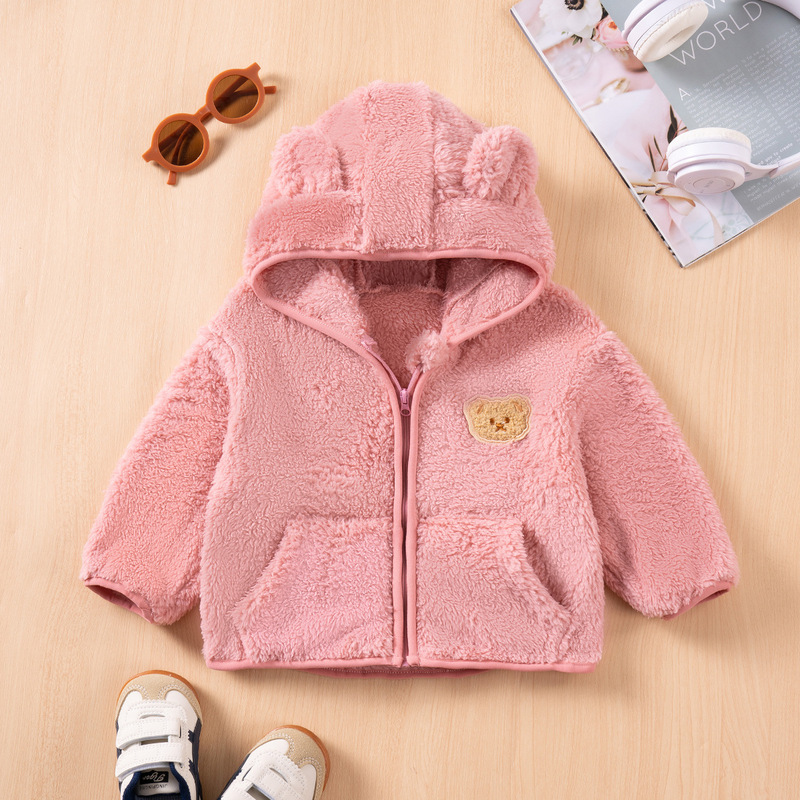 Cross-Border New Autumn and Winter Kidsren's Polar Fleece Jackets for Boys and Girls Pure Color Warm Fleece-Lined Outer Wear Long-Sleeved Hooded Sweatshirts