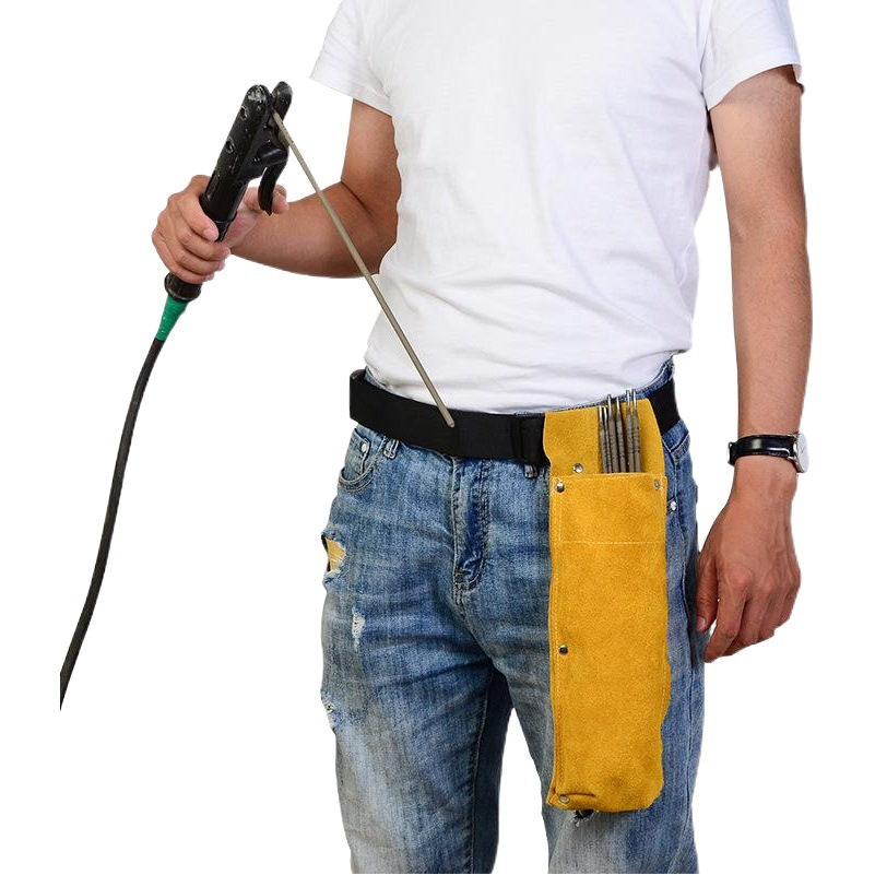 Amazon popular piel de vaca engrosada cintura bolsa de hardware de gran altitud bolso de la cintura soldador anti-escaldadura resistente al desgaste Kit de varilla de soldadura