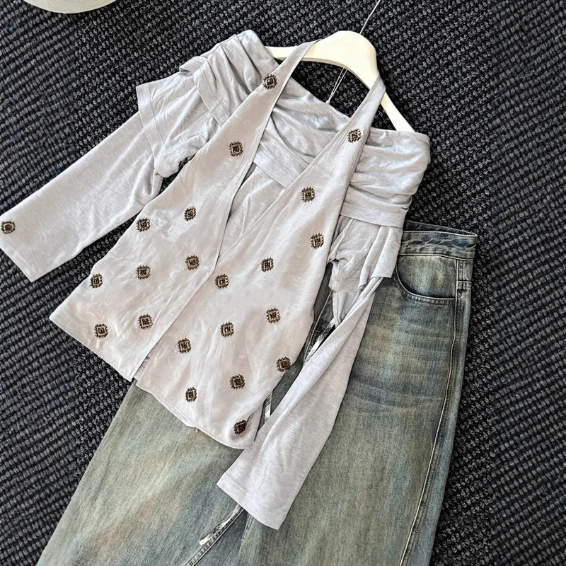 Ic Designer Brand 25 Early Autumn New Heavy Beaded Vest French Layered Versatile Top Fashionable Halter Neck