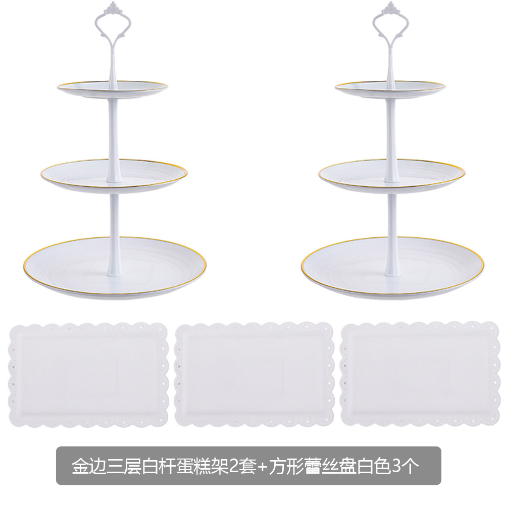 Anillo de 3 capas de estilo europeo engrosado barra de oro plato de fruta té de la tarde bandeja de postre soporte de exhibición mesa de postre soporte de la torta