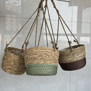 Cross-Border Woven Hanging Flower Pots, Hanging Woven Planters, Hanging Baskets, Flower Vases, Sedge Grass