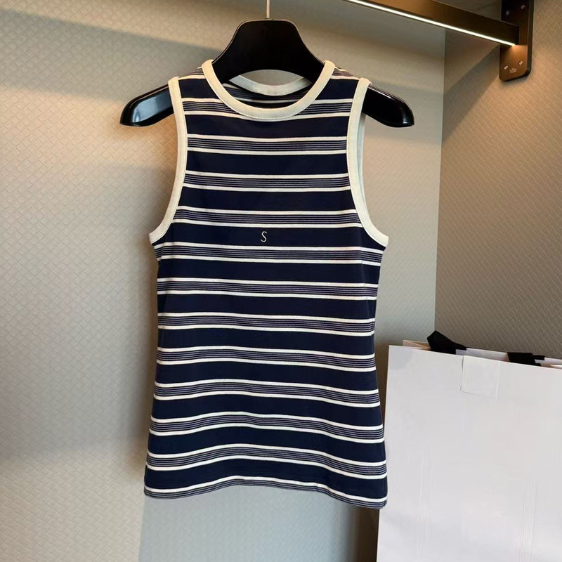 A Must-Have Blue and White Striped Camisole for Women, Yang Shulin Sleeveless Round Neck Vacation Style Casual Spring and Summer Top A Must-Have Blue and White Striped Camisole for Women, Yang Shulin Sleeveless Round Neck Vacation Style Casual Spring and Summer Top