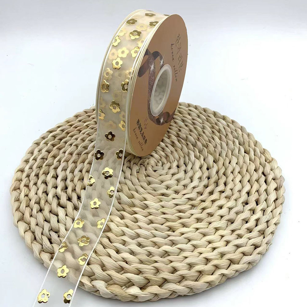 Hilo coreano dorado cinta transparente cinta de organza pastel de flores embalaje Barra de hilo de nieve soporte cinta hecha a mano al por mayor