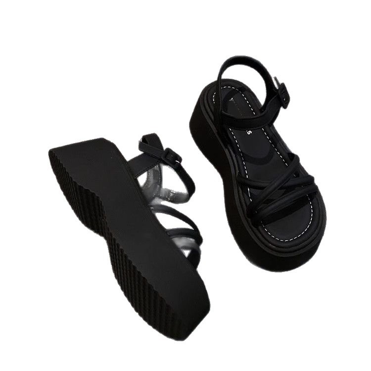 Roma de altura de fondo grueso sandalias impermeables para mujeres 2026 verano nuevo estilo retro exterior coreano versátil playa casual