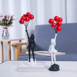跨境班克西气球女孩客厅摆件房间装饰品家居玄关桌面创意树脂礼品