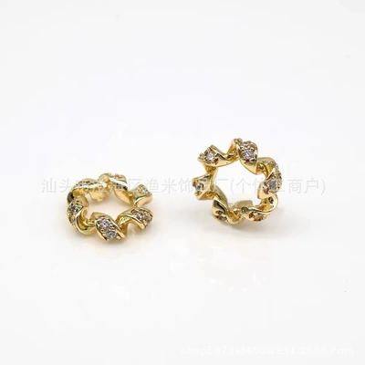18k gold-plated zircon inlaid twisted large-hole crystal DIY jewelry beaded bracelet accessories, bracelet spacers and separator beads (Zərgərlik ara hissələri) - gold-color-approximately-85mm-in-diameter-one-piece