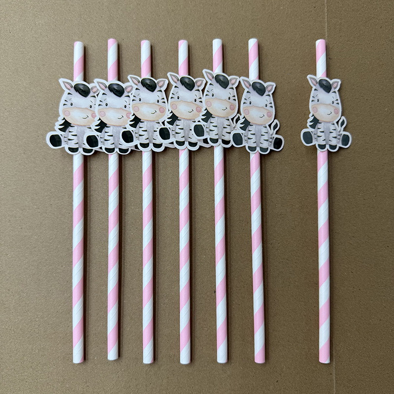 Spot transfronterizo tarjeta de papel cebra paja desechable degradable fiesta paja decoración cóctel paja bebida