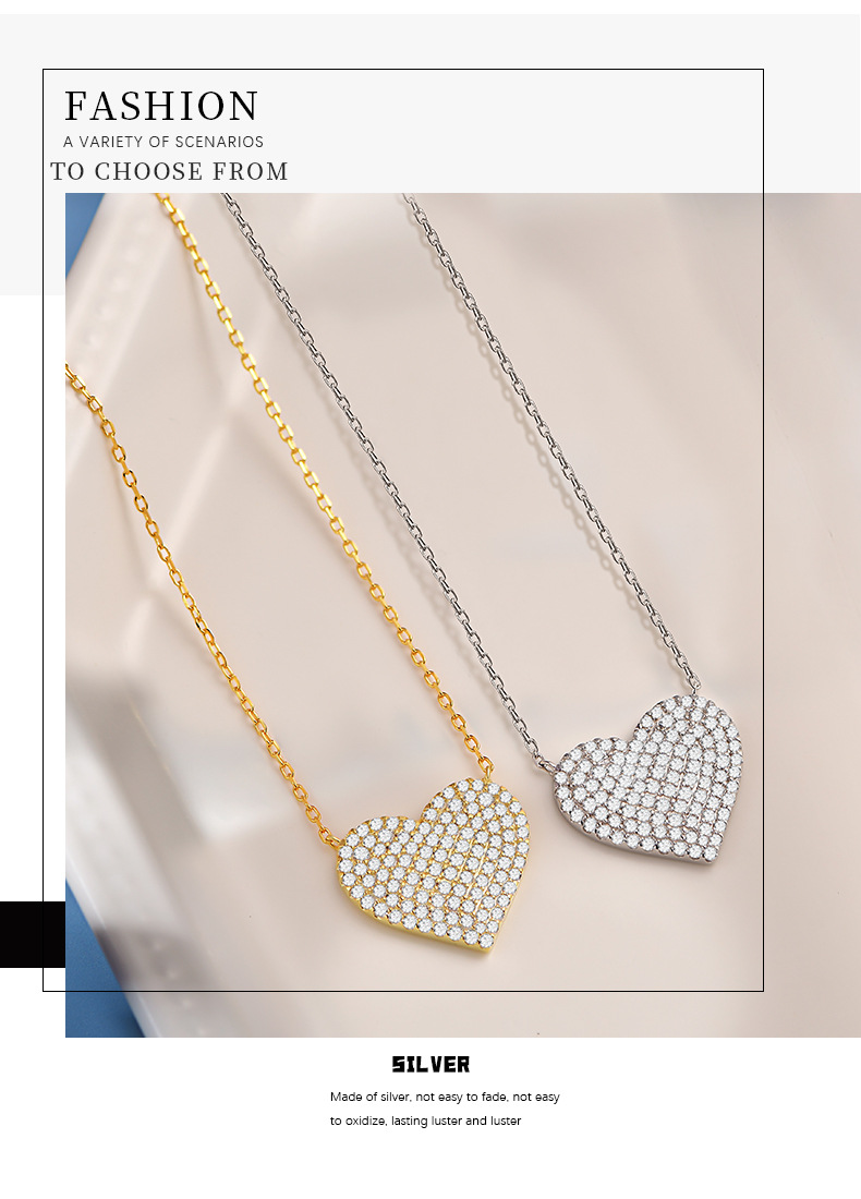4g Weight 925 Sterling Silver Pendant Material Zircon Inlay Material Pendant Necklace Classification Sterling Silver Zircon Cable Chain Heart Shape Pendant Necklace