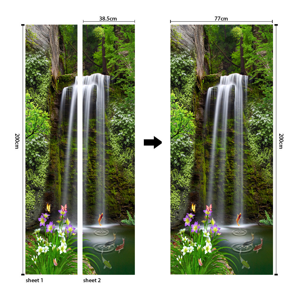 Pegatinas para puertas 3D respetuosas con el medio ambiente, autoadhesivos, fabricantes de origen al por mayor, patrones populares transfronterizos de alta definición, adhesivos para puertas impermeables, a prueba de aceite y antiincrustantes