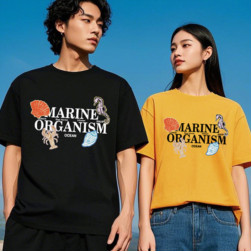 春夏数码直喷印花短袖圆领男女半袖潮牌宽松纯棉时尚休闲上衣透气