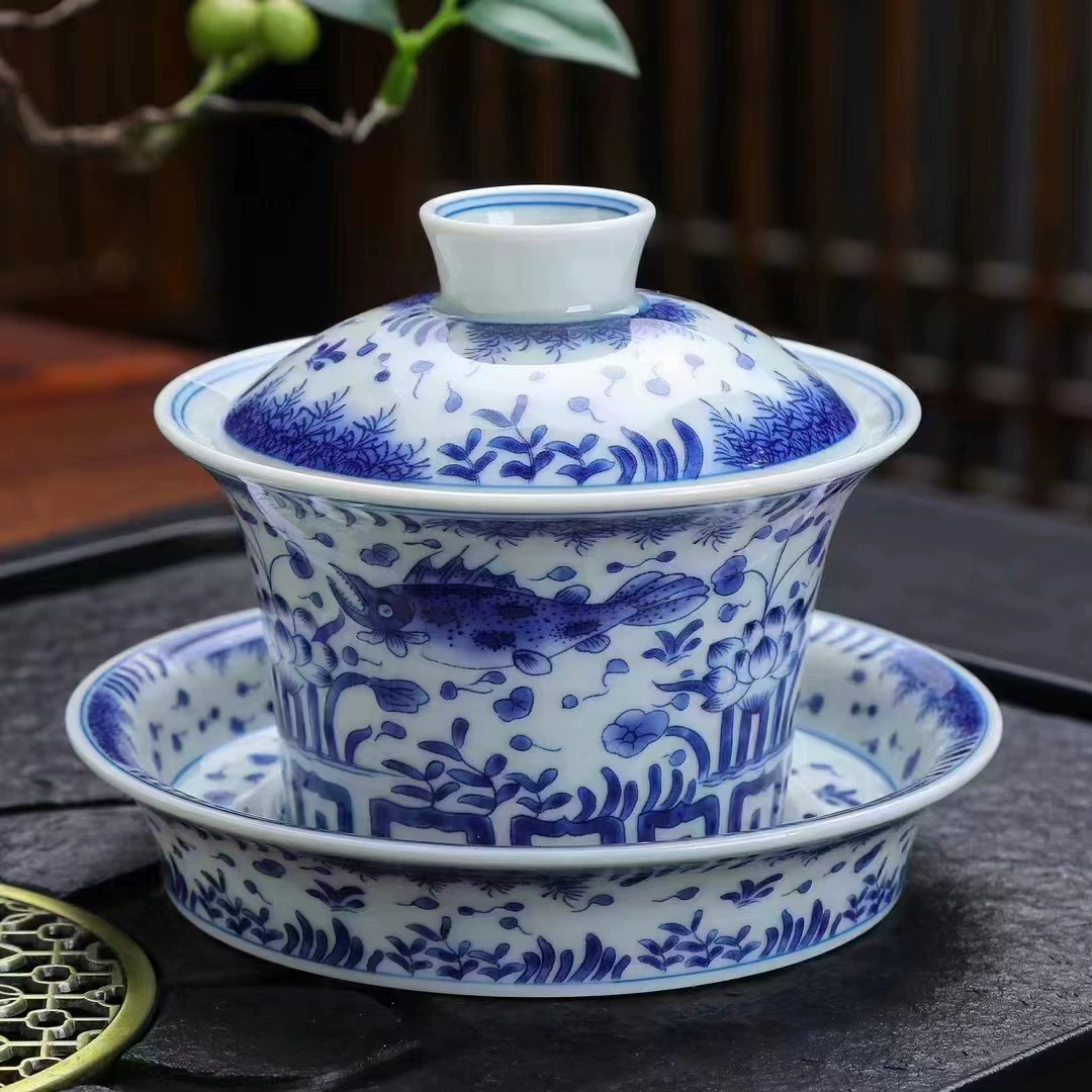 Sansui, blue and white ceramic retro tea cup