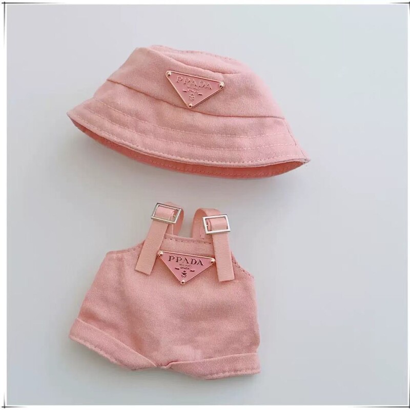 跨境热销一二三代labubu拉布布娃衣服灯芯绒渔夫帽公仔背带裤套装|undefined