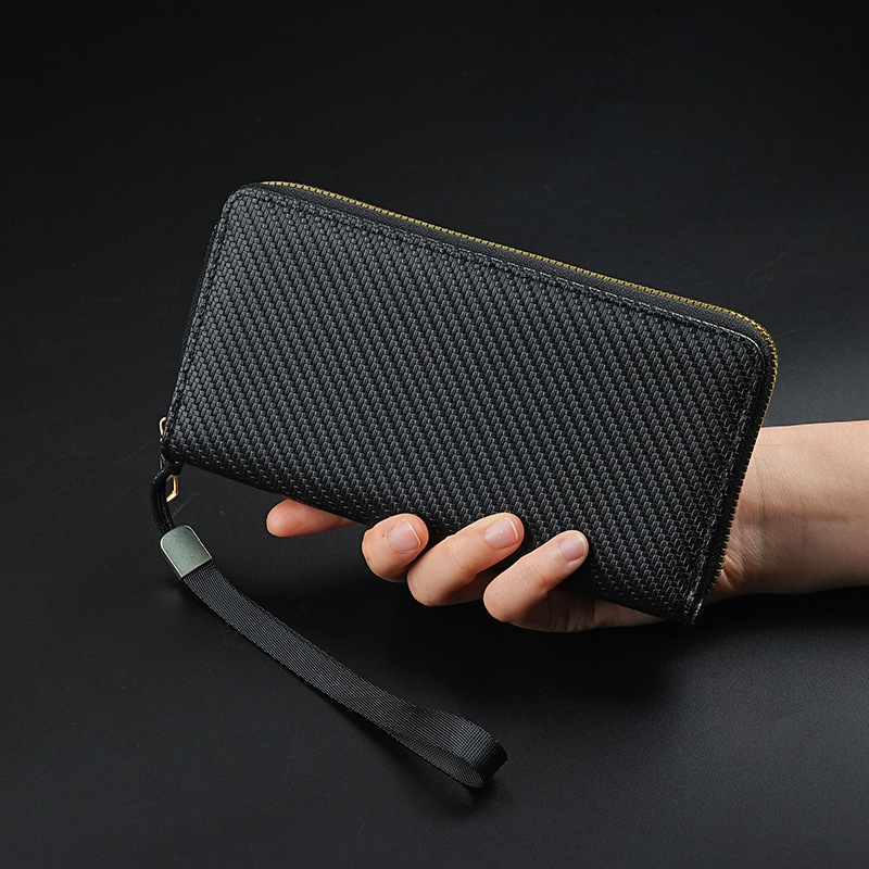 New Clutch Business Carbon Fiber Wallet Long One Word Zipper Men's Wallet Cross Border Zipper Wallet