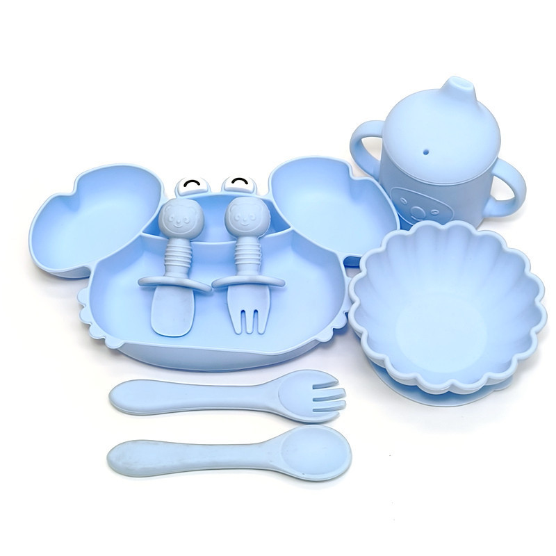 Plato de comedor para bebés tipo ventosa para bebés cubiertos para niños tazón especial para comer cucharas tazas conjunto completo de plato de partición de silicona tazón de alimentos suplementarios