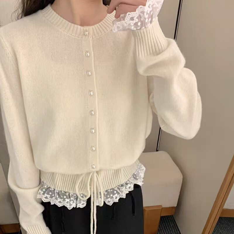 25 New Spring Style Lace-Trimmed Patchwork Knit Cardigan for Women, Soft and Elegant Short Top with Tie Waist 25 New Spring Style Lace-Trimmed Patchwork Knit Cardigan for Women, Soft and Elegant Short Top with Tie Waist