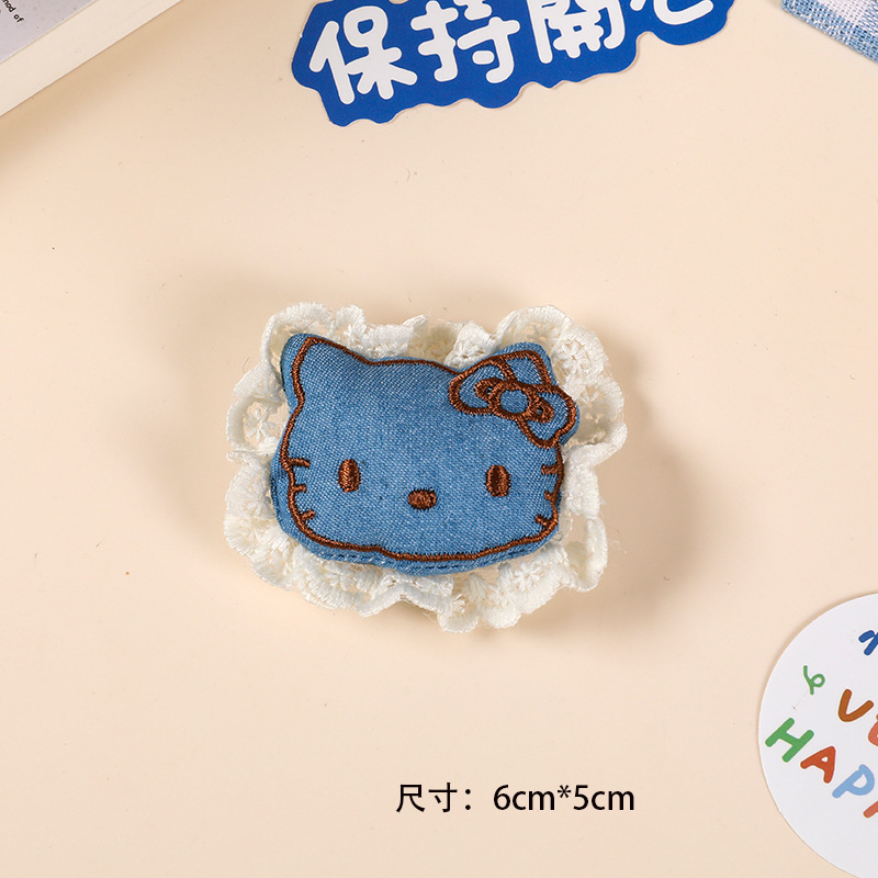可爱少女蕾丝边牛仔卡通玩偶小猫kt爱心五星布艺配件胸针发饰diy|undefined