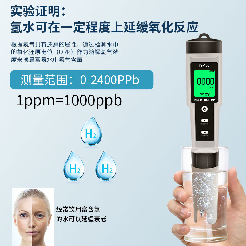 外贸4合1H2富氢笔ph测试笔orp负电位测试笔meter四功能水质检X20