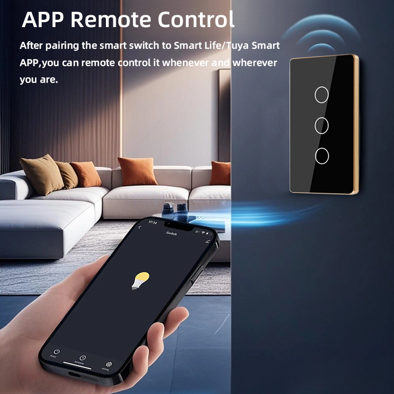 Interruptor Táctil Inteligente WiFi Tuya Tipo 120 Estándar Estadounidense, Marco de Aleación de Aluminio, Control Remoto por Aplicación, Control por Voz con Alexa