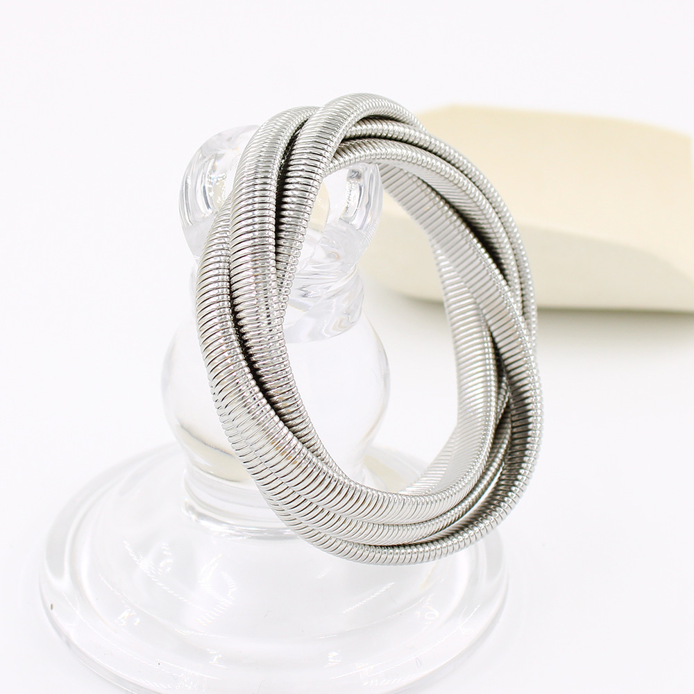 18K Gold, Real Gold Plated Plating Material Bangle Classification PVD Coated 18K Gold Real Gold Plated Stripe 304 Stainless Steel Artistic Waterproof Non Tarnish 304 Stainless Steel Bangle