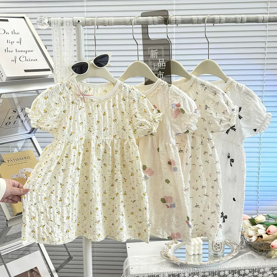 ins泡泡袖女童连衣裙夏季新款韩版碎花短袖公主裙宝宝a类夏款童裙