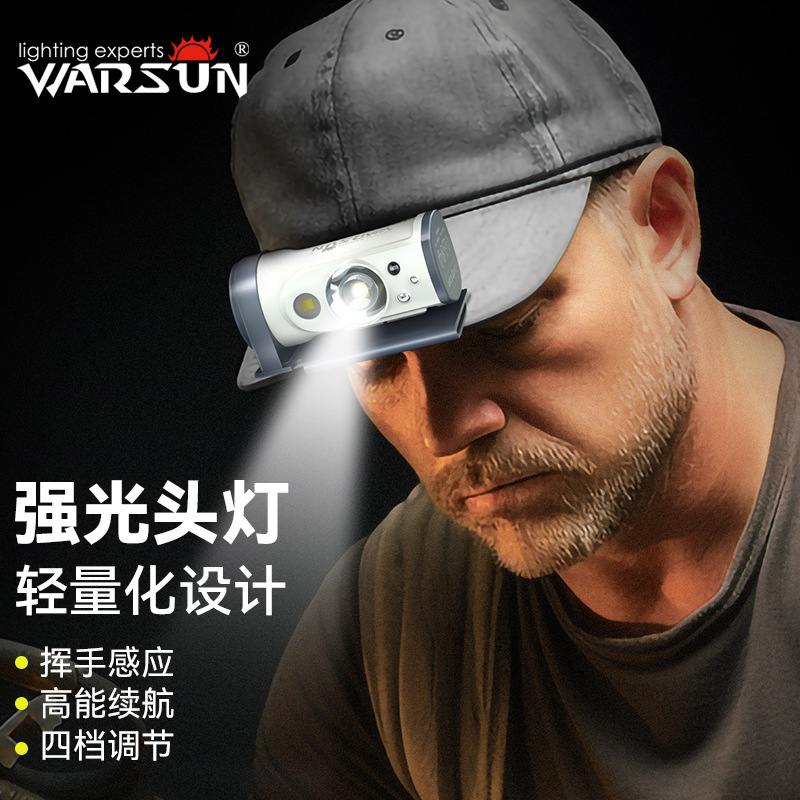 沃尔森CandyX头灯感应头灯帽夹强光超亮充电钓鱼专用夜钓头戴式照