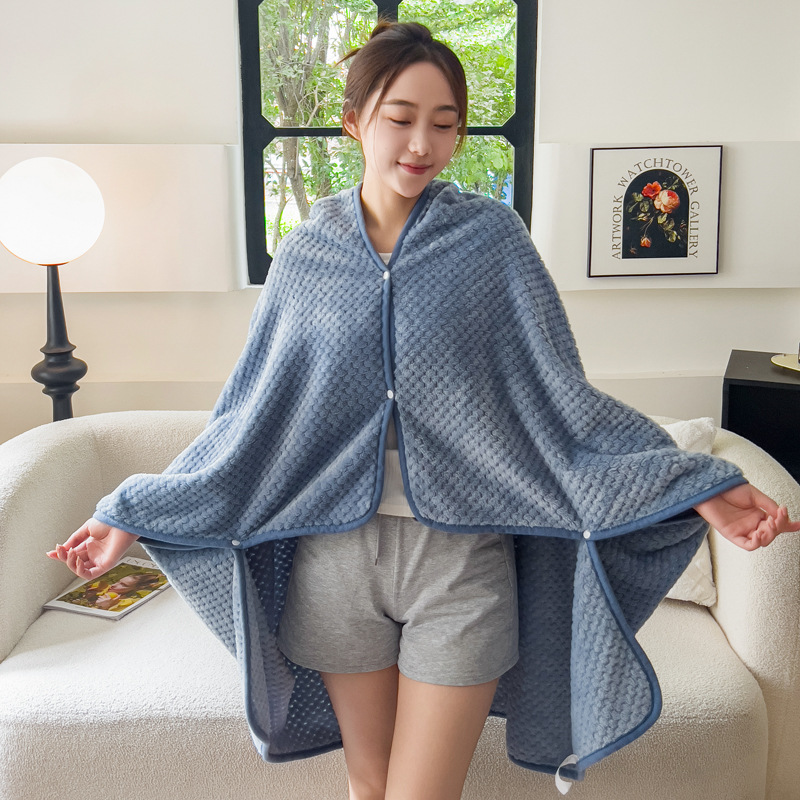 파인애플 체크 숄 담요~미스트 블루