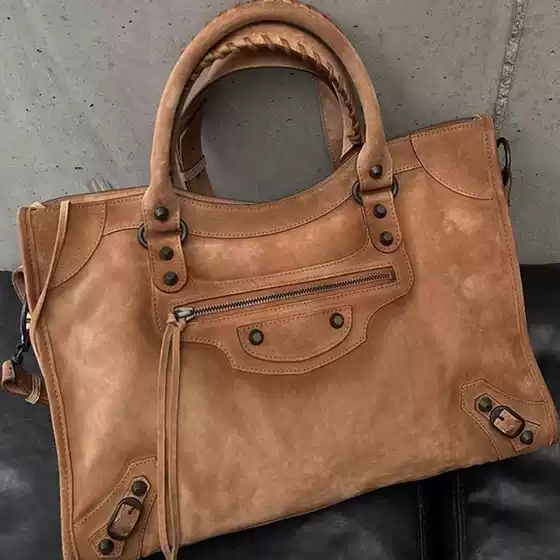 2026 New Trendy Retro Distressed Suede Studded Biker Bag Large Capacity Crossbody Handbag