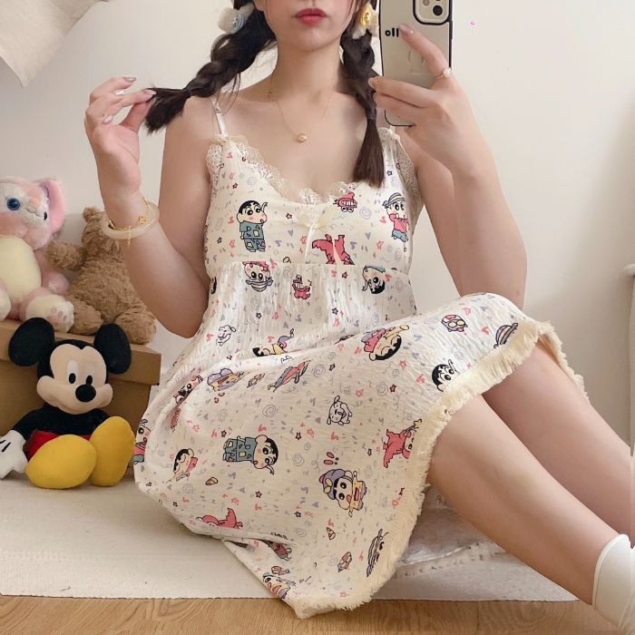 El oso azul viene con una almohadilla para el pecho, un camisón, una mujer, un dulce servicio a domicilio de verano, una nube, un pijama de hilo de algodón, ropa exterior delgada