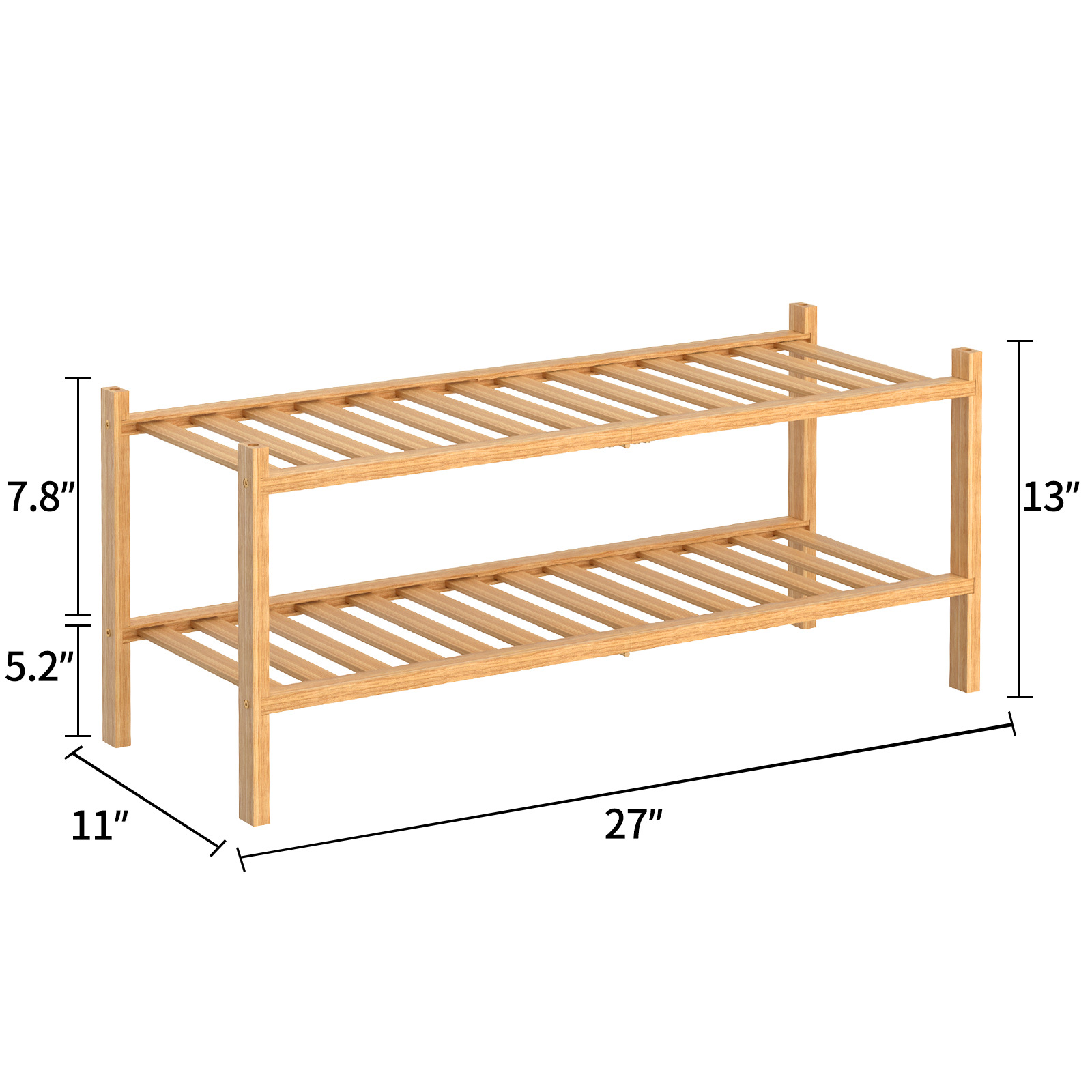 Zapatero plegable de bambú apilable, estante de almacenamiento multicapa para el hogar, ahorrador de espacio, éxito de ventas transfronterizo.
