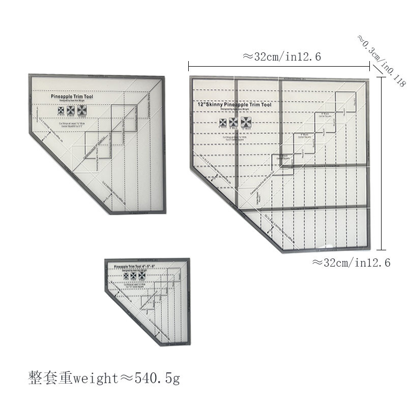 Diseño de prendas de vestir acrílico 90 ° regla de costura de tela de corte de tela doble regla de patrón de tela de corte