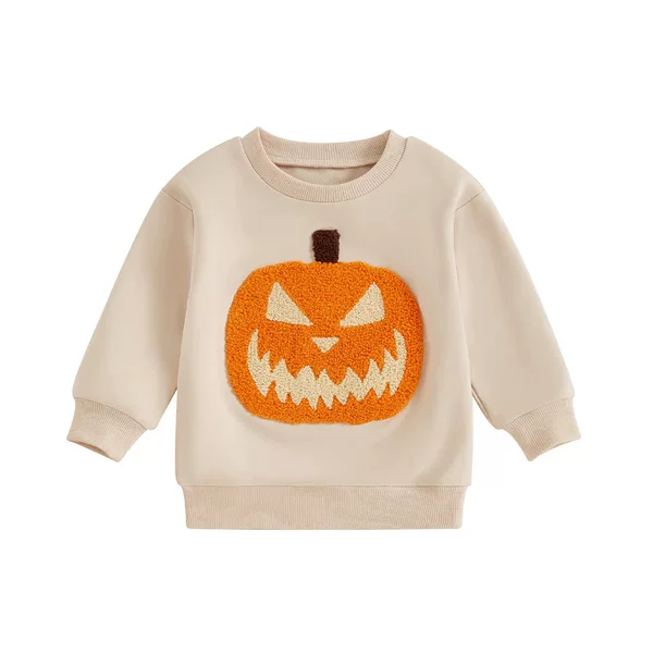 Halloween New Autumn Fashion Pumpkin Sweatshirt for Boys and Girls, Unique Embroidered Long-Sleeved Round-Neck Sweatshirt for Children