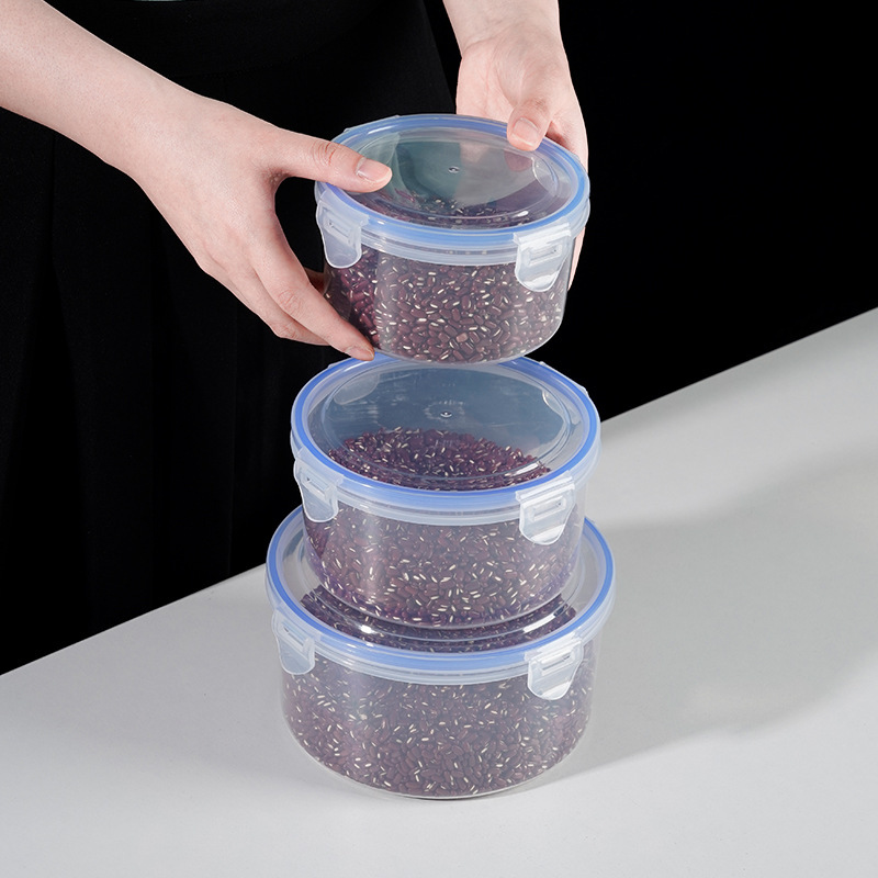 Caja de preservación de mascotas, lata de sellado de presión transparente redonda, lata de plástico, caja de almacenamiento de alimentos de granos, lata de almacenamiento
