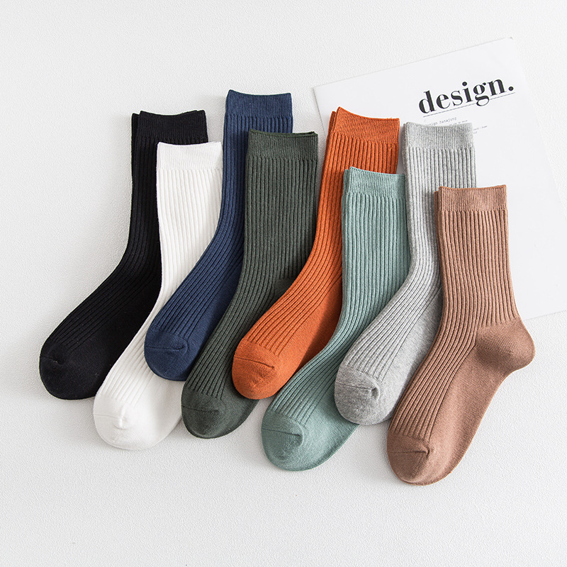 Double needle classic solid color socks men's mid-calf business cotton casual Breathable High-end deodorant sports simple stockings