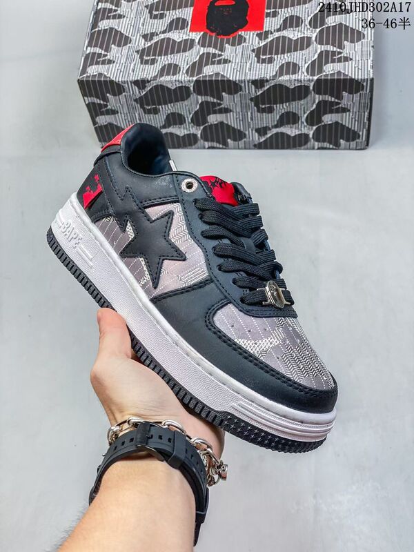 莆田工場直販 BAPESTA SK8 DUNK ストリートトレンド 黒と白のサメ カップル バイブ カジュアル シューズ|undefined
