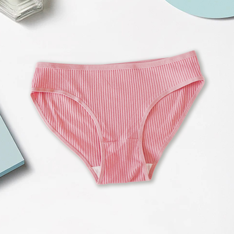 外贸供应新款内裤纯色棉质底档螺纹透气舒适少女Panties三角裤女|undefined