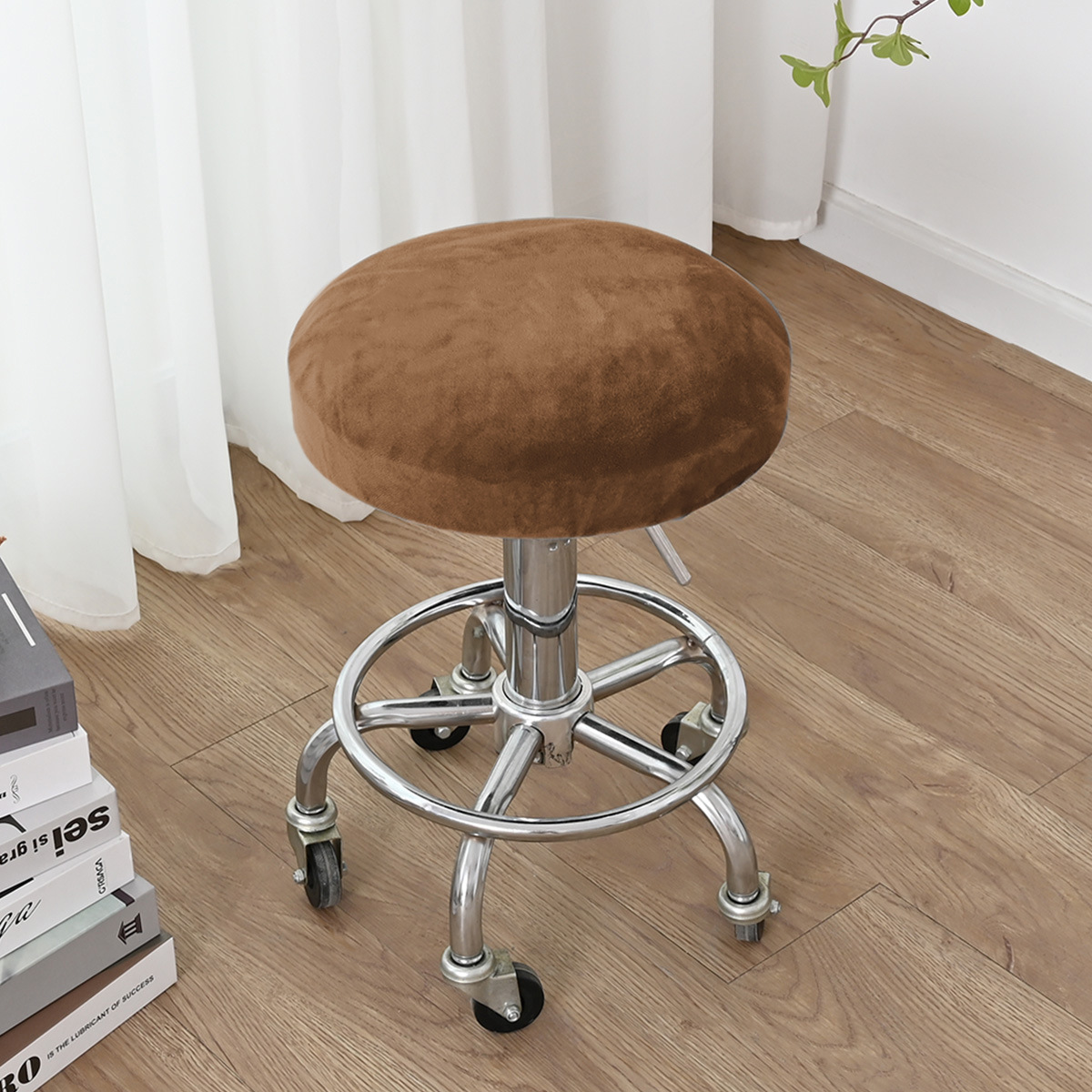 Venta al por mayor de puntos transfronterizos, funda redonda de forro polar elástico de color puro, funda redonda de terciopelo de zorro plateado grueso, funda para silla giratoria