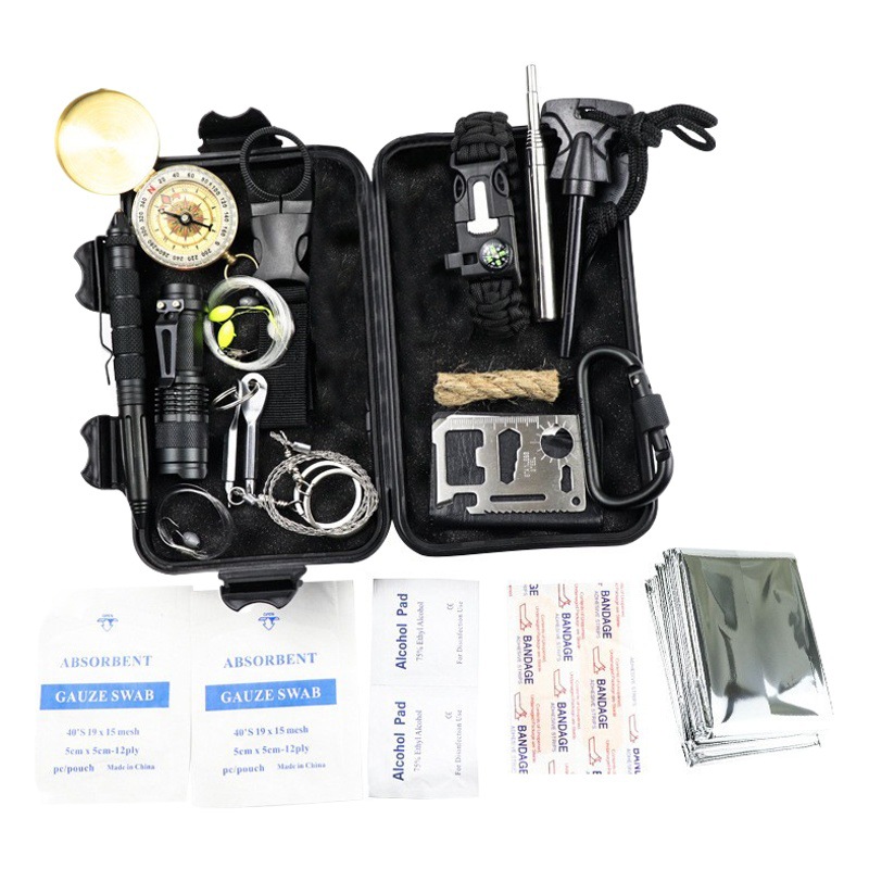 Coche de camping supervivencia al aire libre caja del Tesoro herramienta de supervivencia traje multifuncional al aire libre caja de primeros auxilios SOS suministros de emergencia