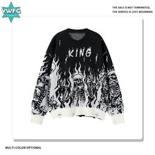 安德烈原创骷髅提花毛衣2025秋冬款宽松百搭情侣圆领长袖针织衫