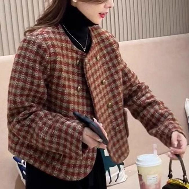 小香风格子短款外套女秋冬季新款小个子时尚休闲百搭网红上衣夹克|undefined