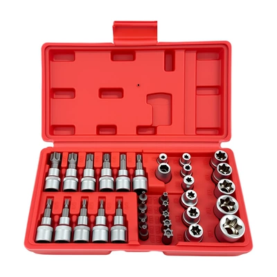 Mühərrik tənzimləmə alətləri and Red T-Type Screwdriver, E-Type - 34-piece-set-red-matte