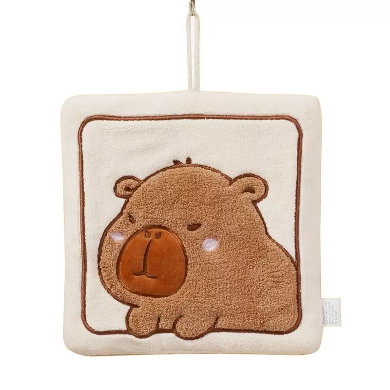 Kapibala かわいい漫画ハンギングハンドタオルコーラルベルベット厚みのある刺繍入り子供用小さなタオルキッチンバスルーム|undefined