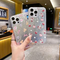 韓国風羽根ガーゼ花柄 iPhoneケース iPhone17/14/16対応 全面保護 iPhone11/13用保護カバー