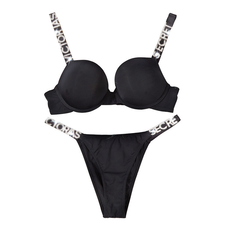 Nuevo Comercio exterior grande diamante carta sujetador traje sexy ropa interior mujeres push up chica ajustable brillante sujetador traje