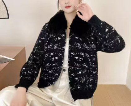 秋冬时尚撞色条纹棒球领拉链开衫毛衣女时尚通勤长袖针织衫外套|undefined