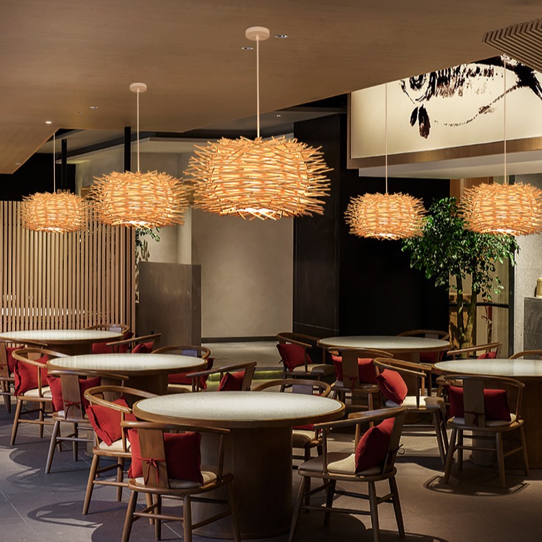 Southeast Asian pendant lamp creative wicker shade bamboo craft hotel restaurant personalized hot pot restaurant wicker craft boutique hotel bamboo woven pendant lamp